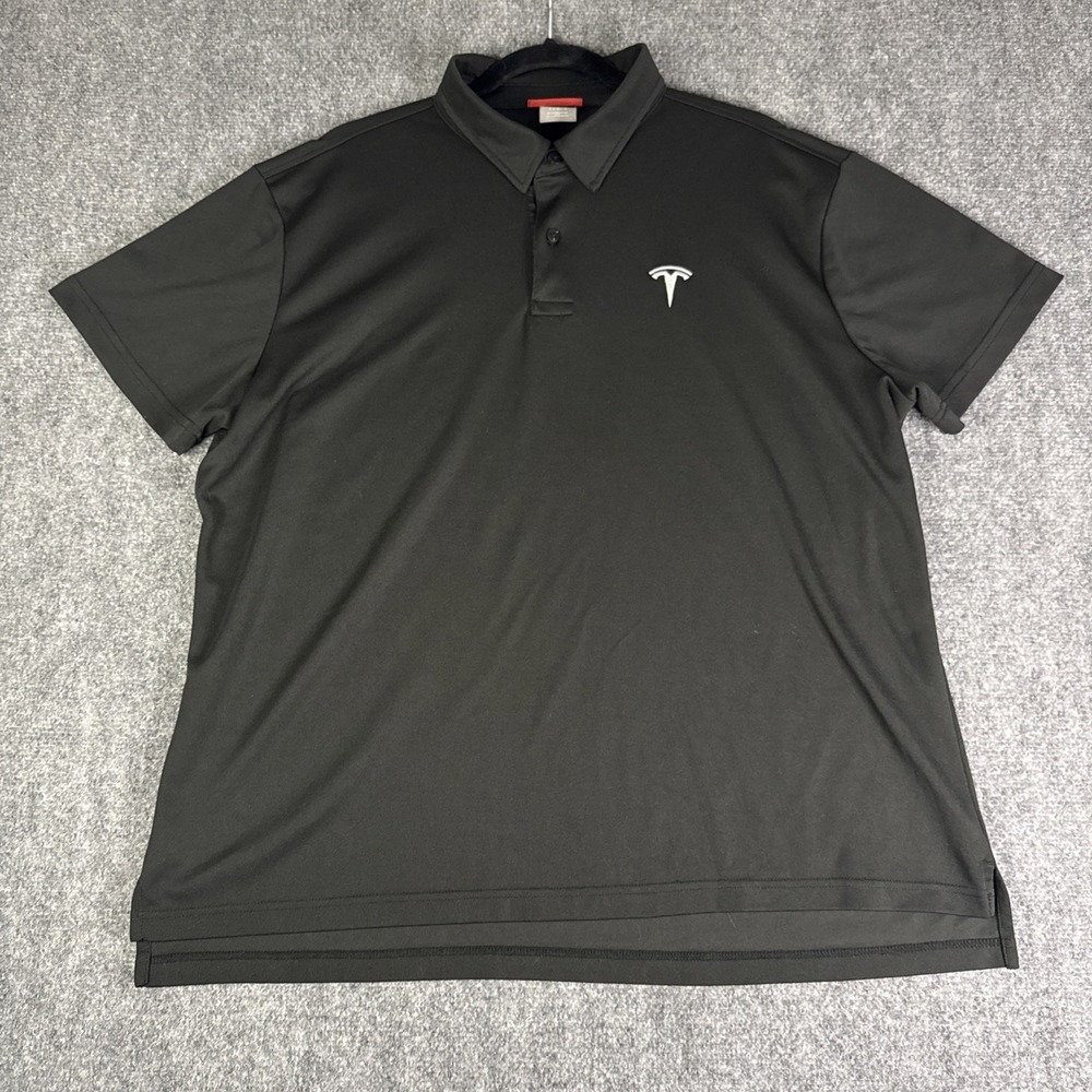 Tesla Shirt Mens XL Black Polo Embroidered Logo Short Sleeve Performance Top